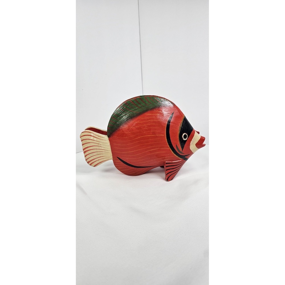 Hand Carved Wooden Fish Napkin‎ Holder Colorful Tropical Folk Art Kitchen Decor